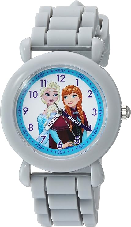 disney 女孩"青蛙"石英塑料和硅胶休闲手表,颜色:灰色(型号:wds000133