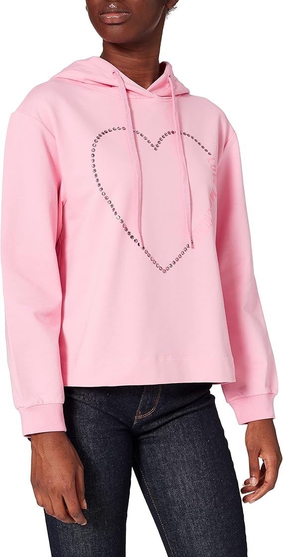 love moschino 女士长袖,带可调节抽绳兜帽,罗纹袖口和下摆侧缝下摆