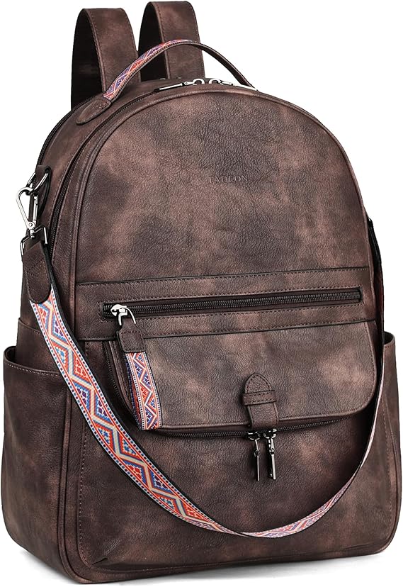 fadeon 皮革笔记本电脑背包女式 pu 电脑背包,旅行背包钱包带笔记本