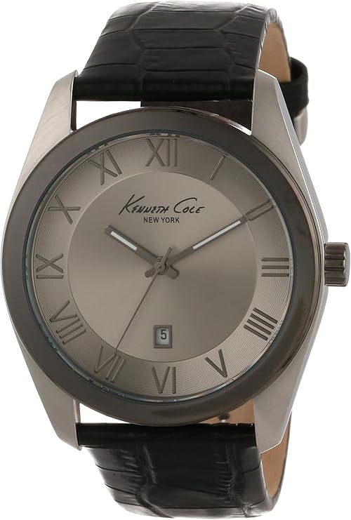 kenneth cole new york 男式 kc1925 不锈钢手表黑色皮革表带