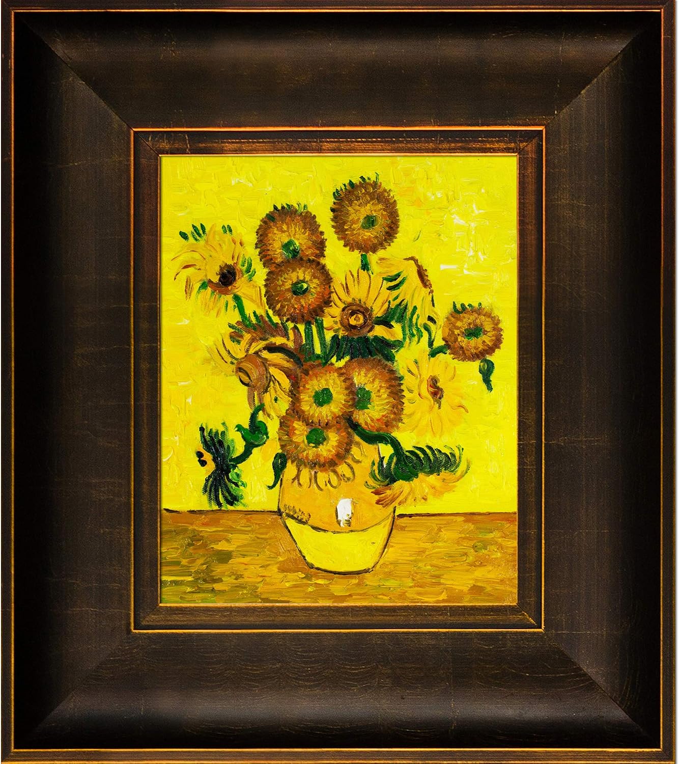overstockart 花瓶和十五个向日葵 文森特 梵高加带框手绘油画画布上