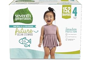 Seventh Generation 婴儿纸尿裤，4号，152 片装，一个月用量，适合敏感的肌肤
