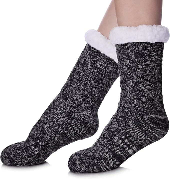 冬季圣诞礼品 - 防滑舒适,毛绒抓绒衬里,sdbing 女式超柔软连袜便鞋