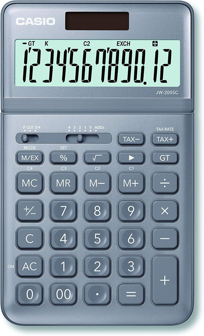 casio 卡西欧 jw-200sc-gy 优雅台式计算器 12 位数 lcd 显示屏 带