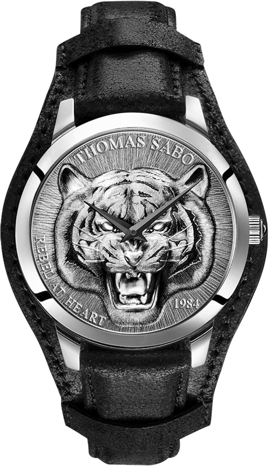 thomas sabo 男式模拟石英手表带皮革表带 wa0367-203-201-42 毫米