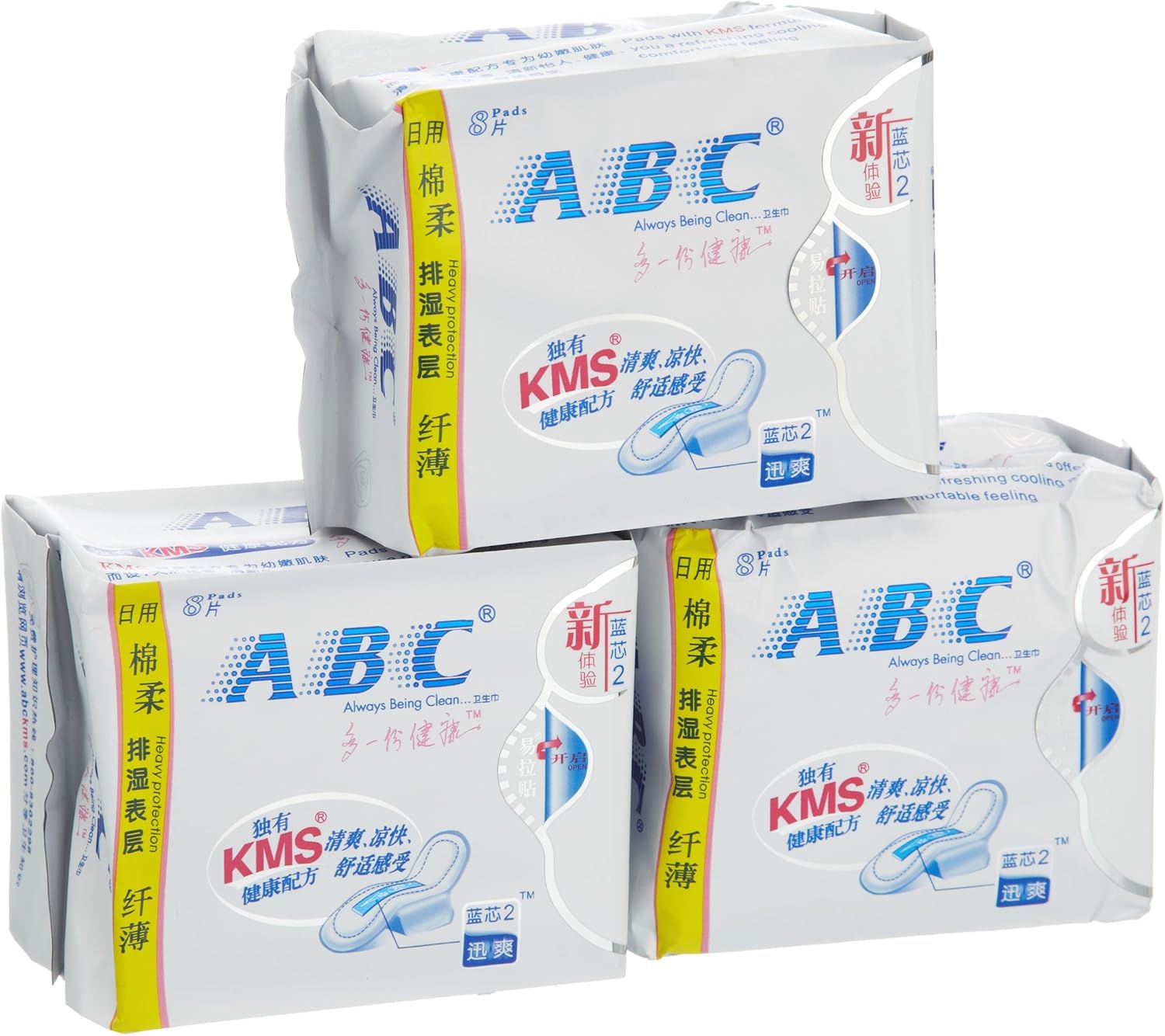 abc日用纤薄棉柔排湿表层卫生巾8片k11含kms健康配方3包特惠装