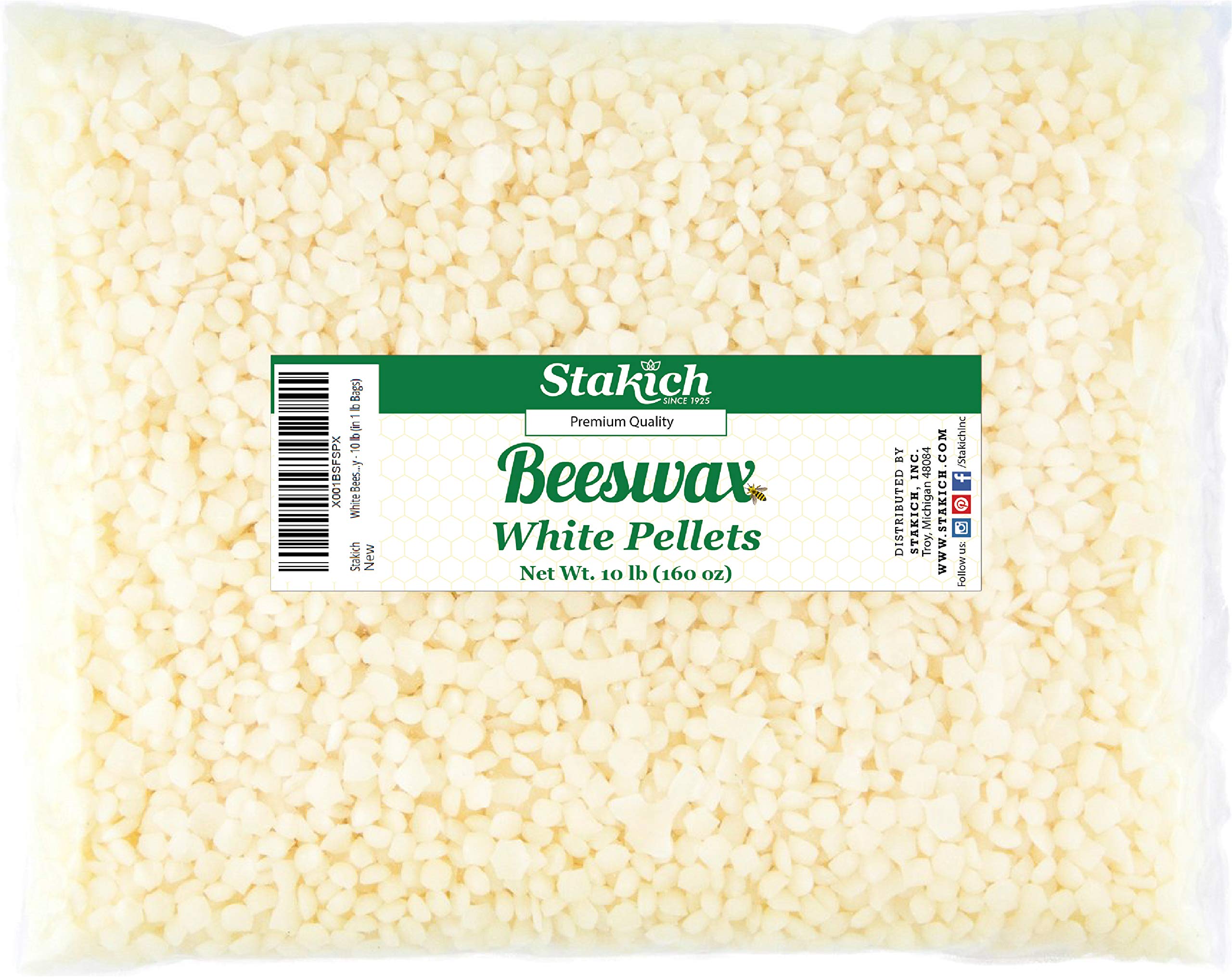 Stakich White beeswax Granules - Natural, cosmetic grade, triple filtered - 10 lb (1 lb bag)...