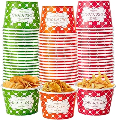 用于冷热食物的冰淇淋碗,冰淇淋碗,一次性甜点杯,三色纸冰淇淋圣代杯