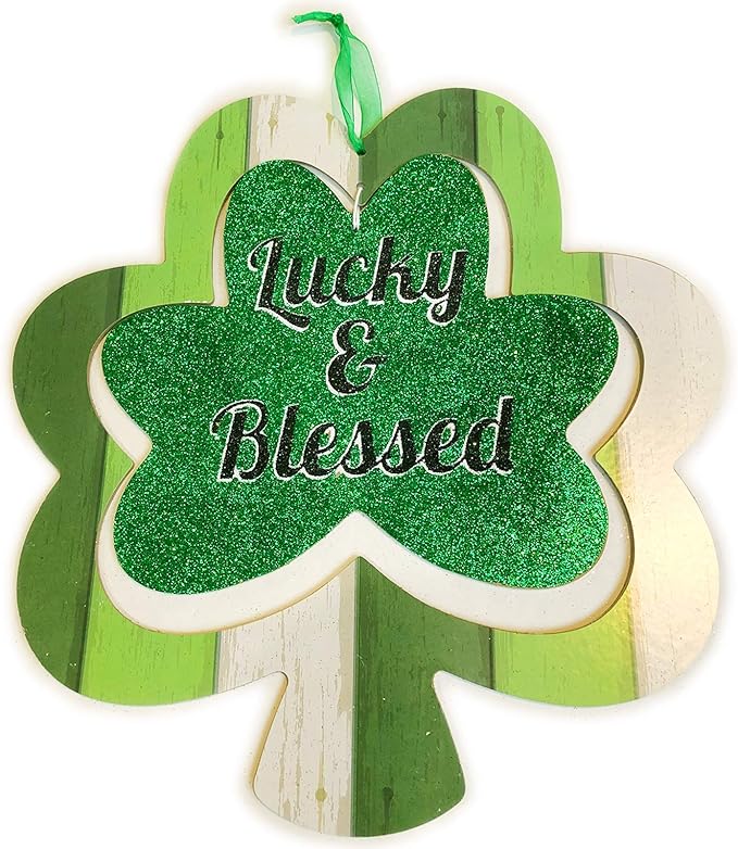 三叶草木质标志装饰 爱尔兰悬挂圣帕特里克节装饰 家居前门挂架 闪亮