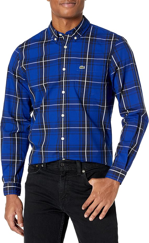 lacoste 鳄鱼牌 男式长袖格子修身府绸衬衫