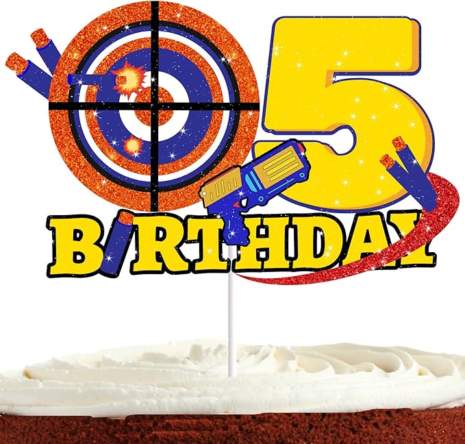 飞镖枪蛋糕装饰 5 男孩女孩5 岁生日飞镖战争派对用品目标子弹蛋糕