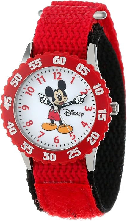 disney w000229 米老鼠不锈钢时间老师手表红色尼龙表带