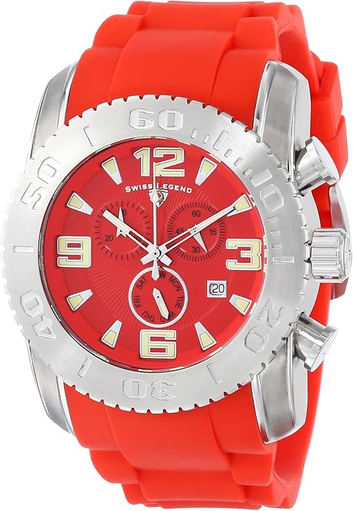 swiss legend 男式10067 – 05 commander 不锈钢手表,红色表带