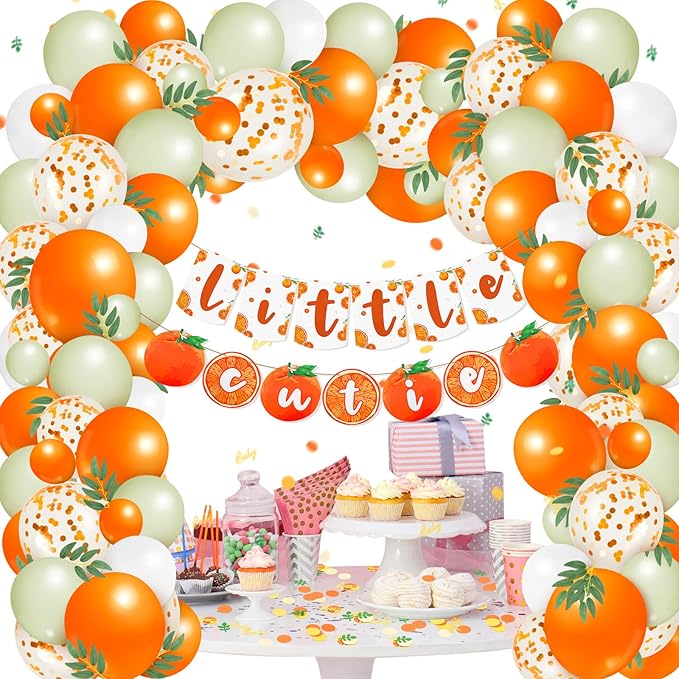 装饰小可爱橘子生日派对用品橙色水果柑橘横幅桌子散射金色婴儿字母