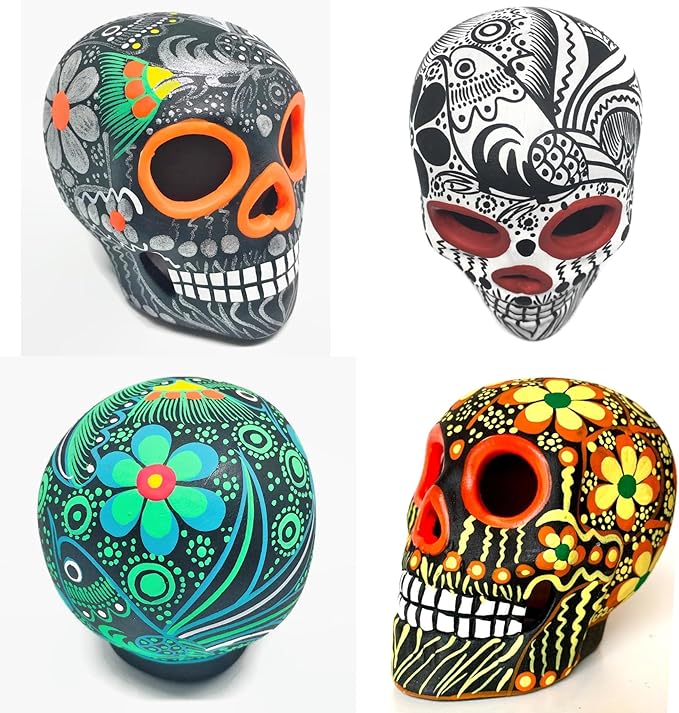 手绘墨西哥糖头骨 - 一个头骨 - 3 英寸(约 7.