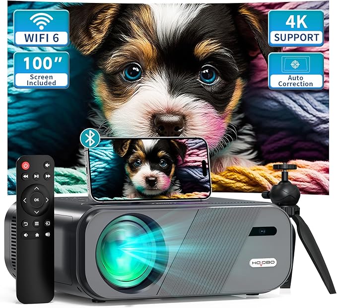 HOVOBO GO2 投影仪带 WiFi 6 和蓝牙 5.1,本机 1080P,4K 支持 600ANSI,户外电影投影