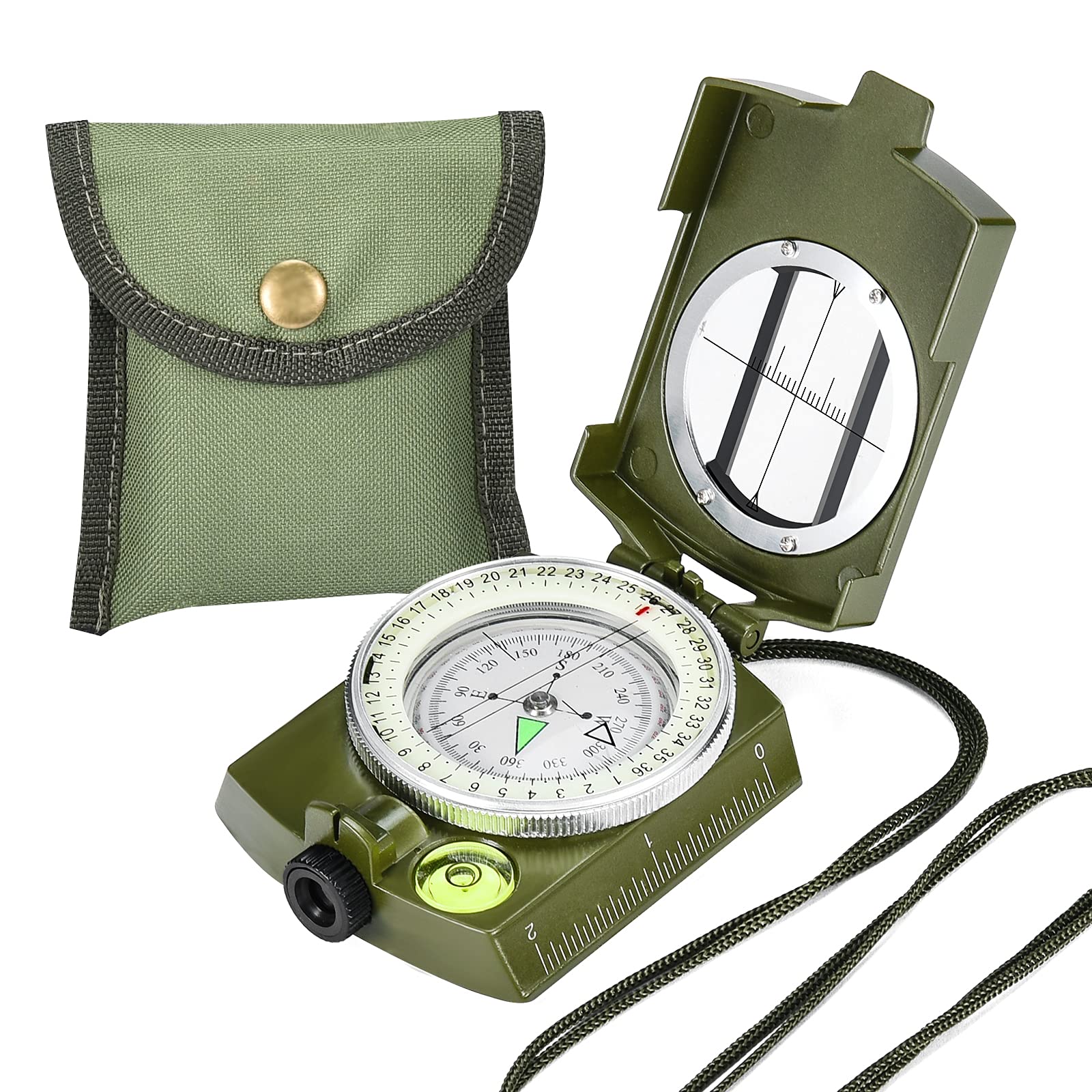 Military Lensatic Aiming Compass Survival Strap Carrying Bag Hiking Compass Waterproof and fall Proof Army *