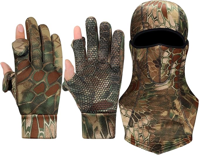 geyoga迷彩全脸覆盖狩猎手套巴拉克拉法防滑全指无指手套防风面罩