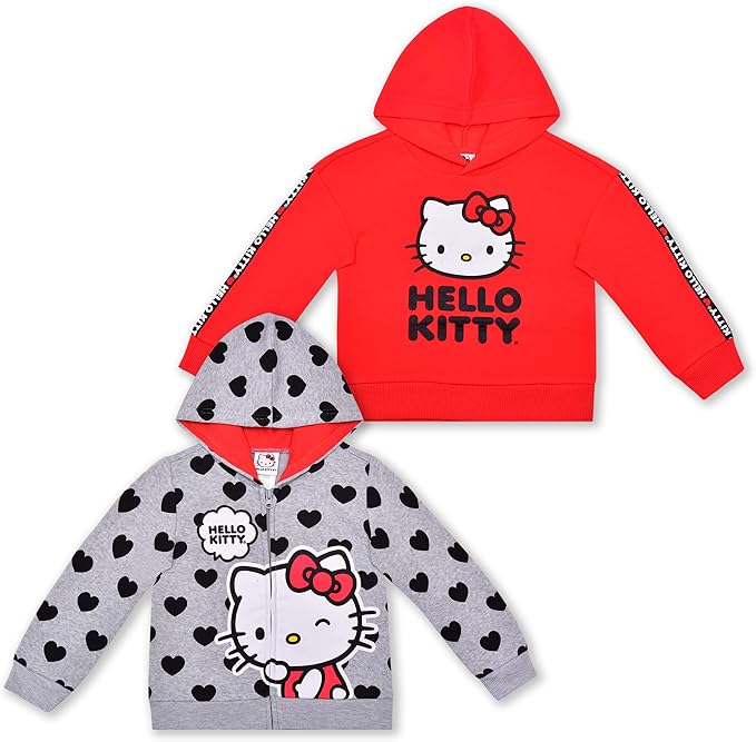 hello kitty 2 件套红色和灰色心形印花长袖连帽衫运动衫套装
