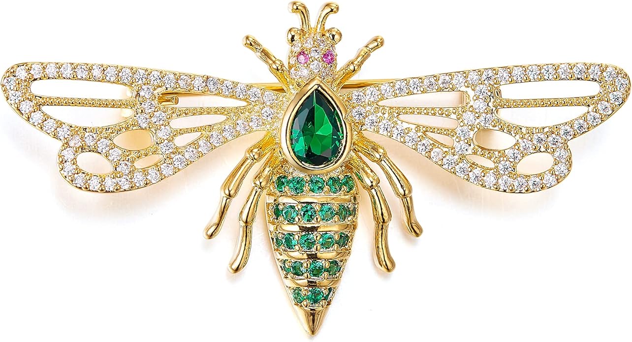 flyonce 蜜蜂胸针立方氧化锆飞行昆虫可爱蜜蜂胸针动物首饰银色