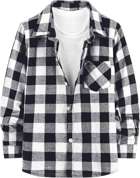 sangtree 男女长袖法兰绒格子休闲衬衫,3 个月 - 男士 9xl, 4# 黑白色