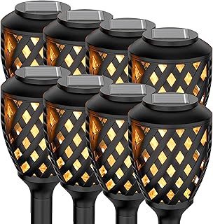 wonder comfort 8 件装太阳能手电筒带闪烁火焰,户外防水花园太阳能灯