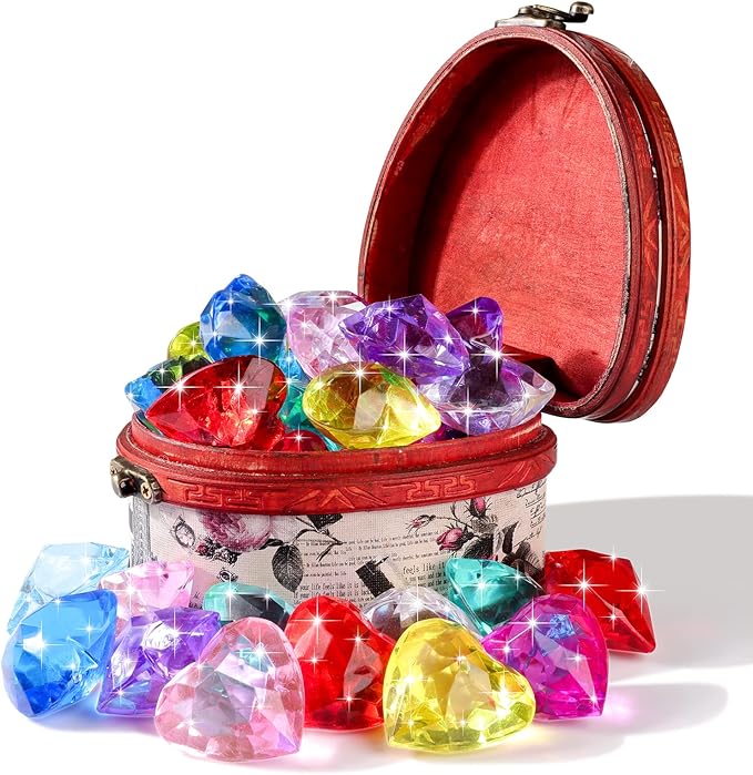 xijuan 潜水宝石泳池玩具 20 个大彩色心形钻石宝藏胸部夏季游泳宝石