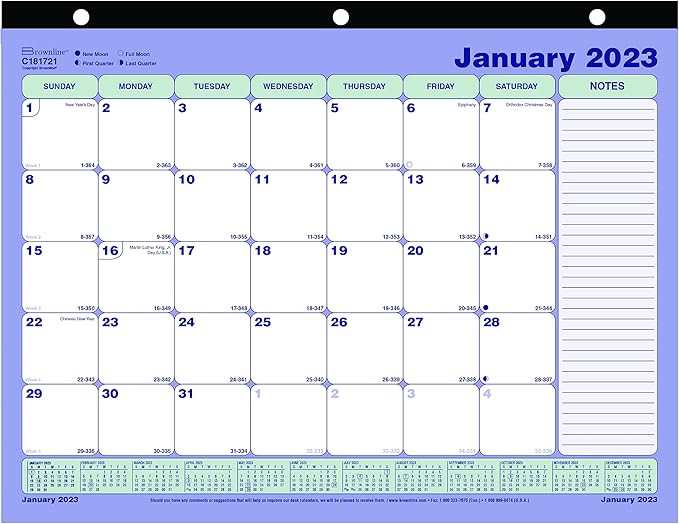 Brownline 2023 月度办公桌垫日历,12 个月,1 月至 12 月,三孔打孔,27.94 厘米