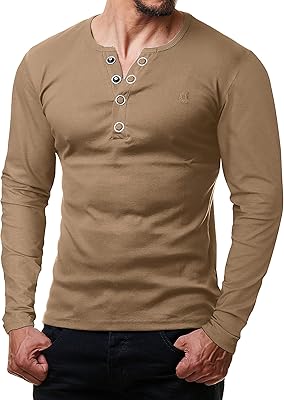 rerock by young & rich 男士长袖 t 恤纽扣门襟 v 领 - 亨利衬衫