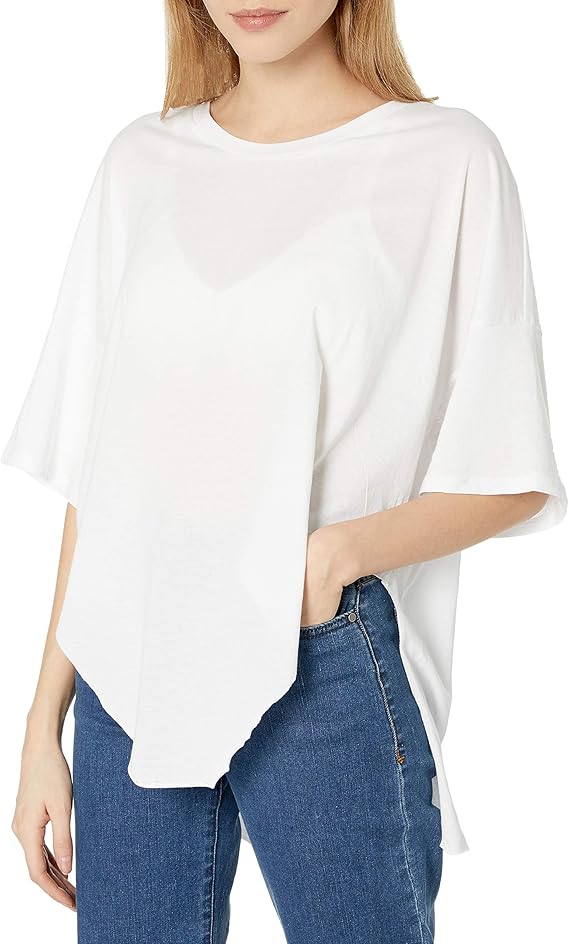 tresics 女式宽领落肩短袖高低上衣带前系带