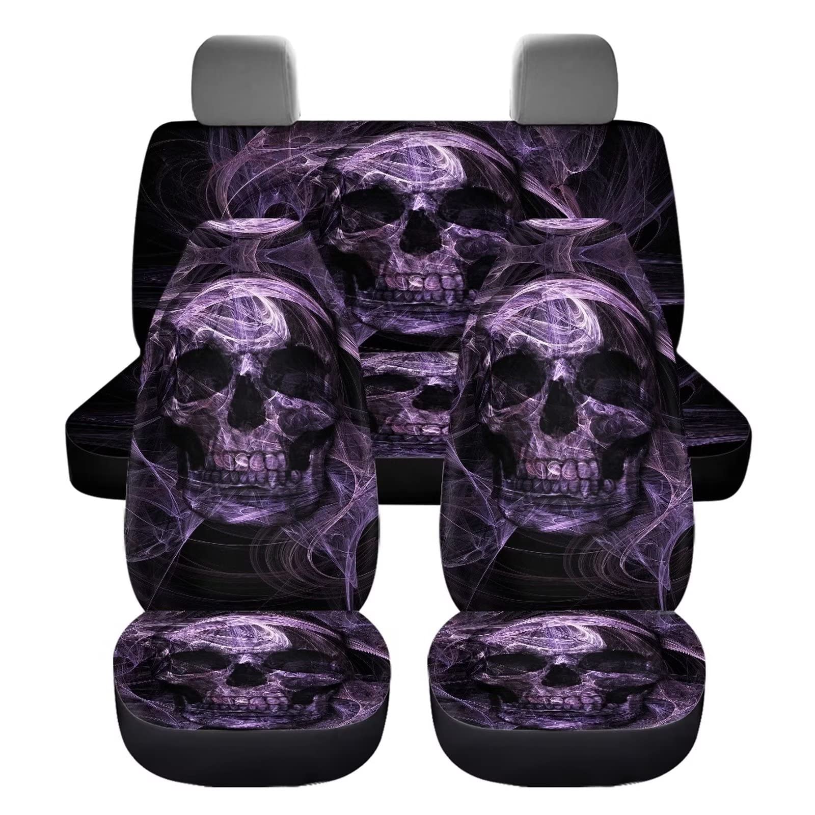 chaqlin 3D Skull Print Car Seat Cover Complete Women Men Car Interior accessories Front seat protection rear split bench seat cushion 4-piece General Motors seat cover