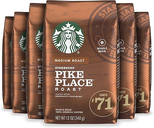 Starbucks 星巴克派克市场烘焙咖啡豆 中度烘焙咖啡豆 每包12盎司 340g 6包装 亚马逊中国 食品