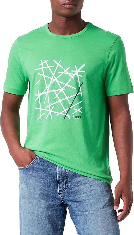 hugo boss 男士徽标艺术棉质平纹针织 t 恤