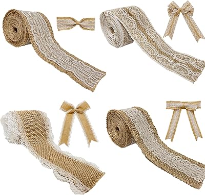 memujpsun 4 卷天然粗麻布蕾丝丝带,白色蕾丝花边,用于缝纫制作,礼品