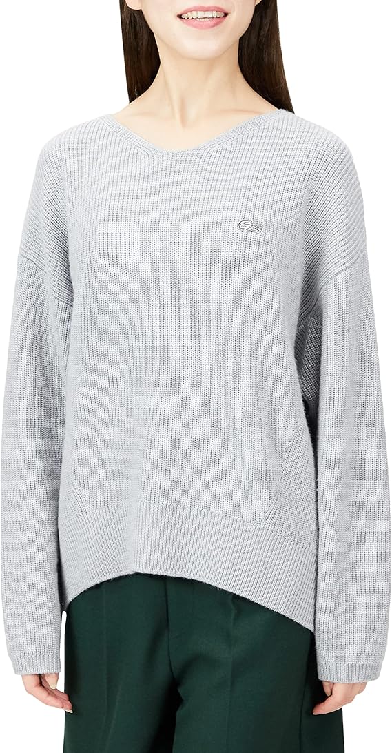 lacoste 法国鳄鱼 针织衫 [官方] 可水洗羊毛中针数v领毛衣 女士