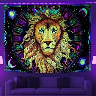 amhokhui 黑光狮子挂毯紫外线活性迷幻塔罗牌挂毯太阳和月亮挂毯星座