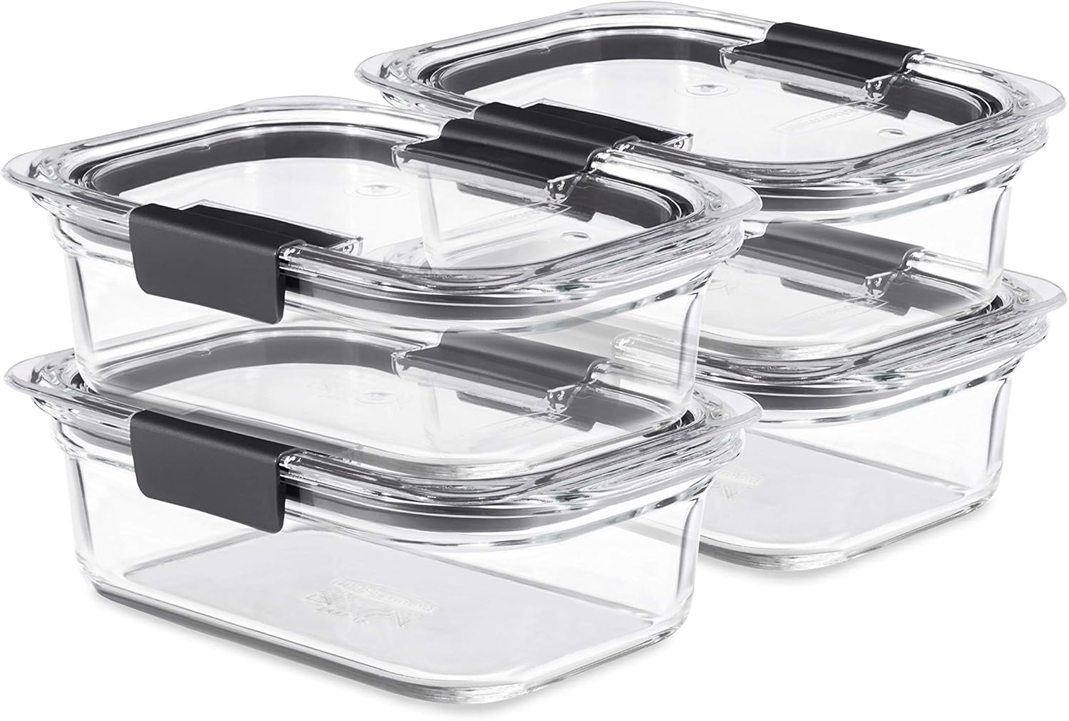 Rubbermaid Brilliance 玻璃保鲜盒 4 个带盖食品容器 共8 个 不含双酚a 防漏 中号 透明 亚马逊中国 厨具