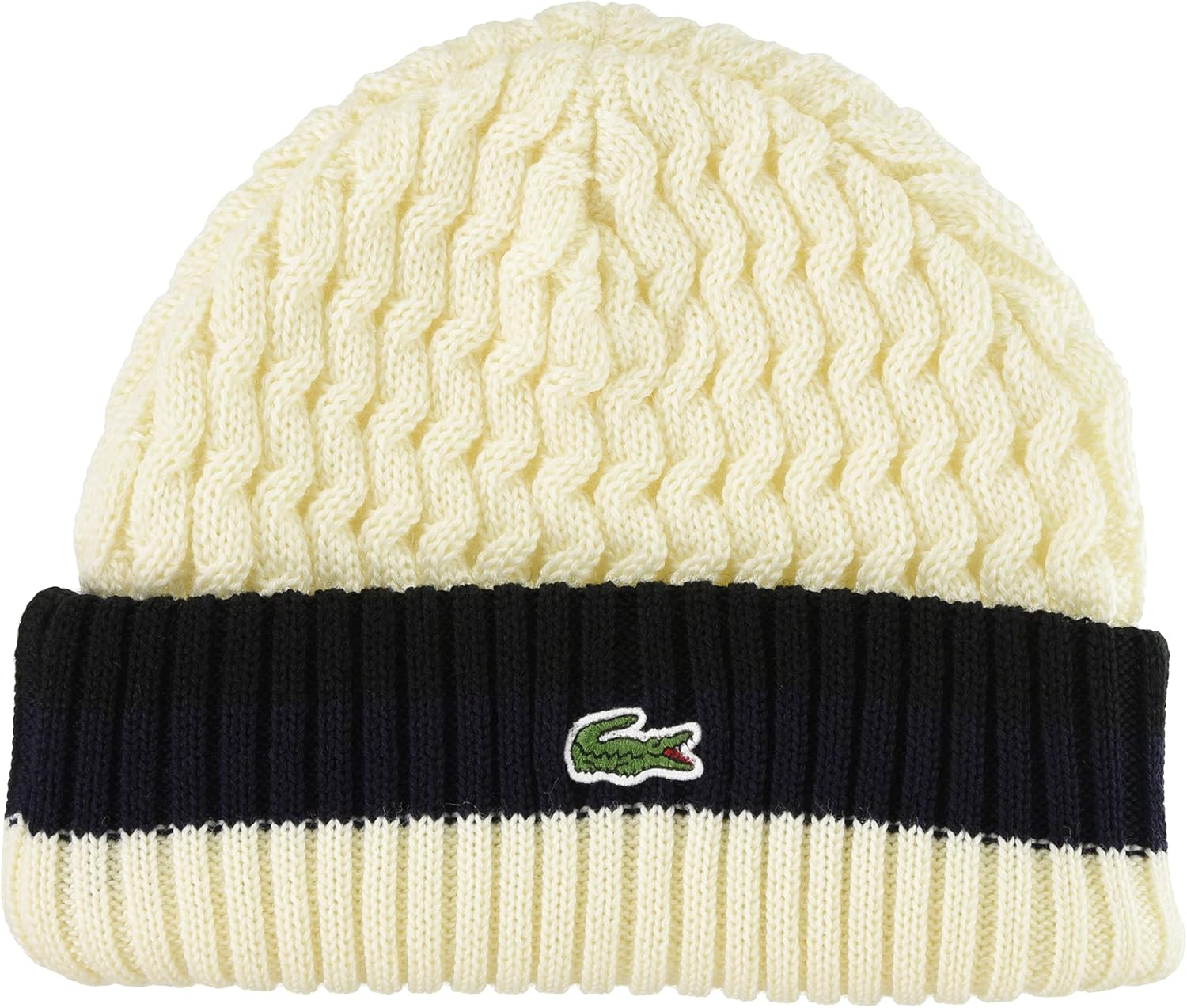 lacoste 法国鳄鱼 帽子 [官方] 绞花针织帽, 白色, free size