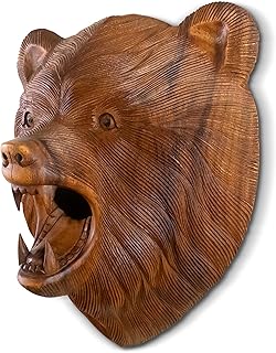 5 厘米)木制手工雕刻墙面熊头面具,手工制作雕塑小屋户外室内装饰家居