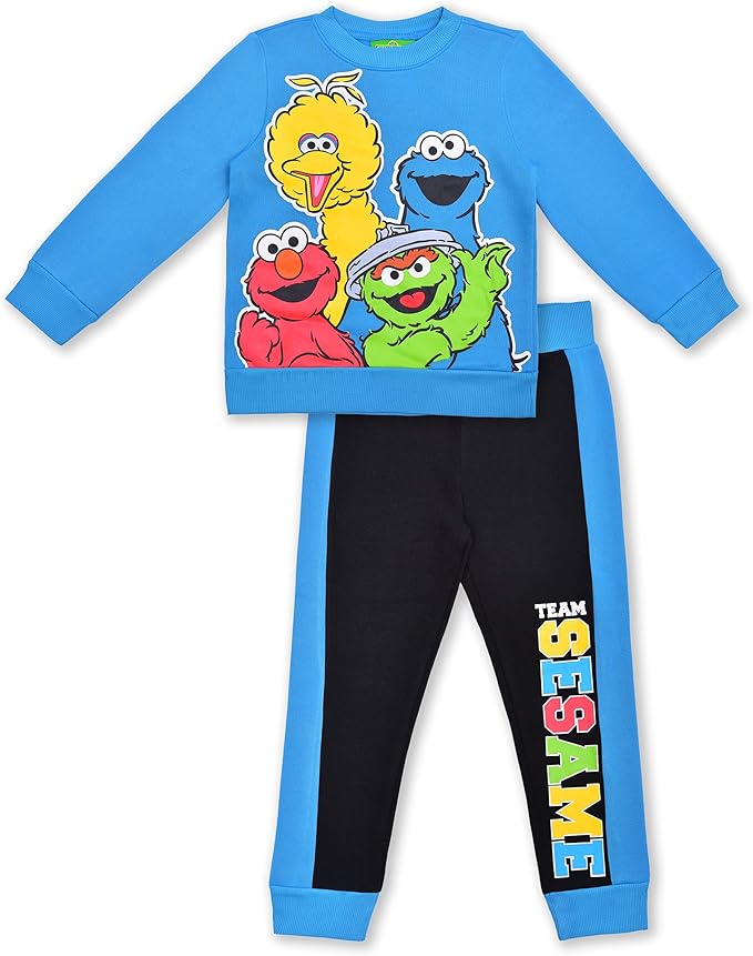 sesame street 男童长袖衬衫和慢跑裤套装,儿童舒适运动装