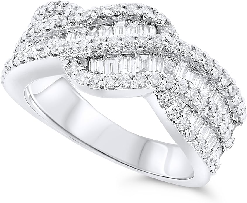 jewelrybliss 14k 白金钻石绕过周年纪念戒指