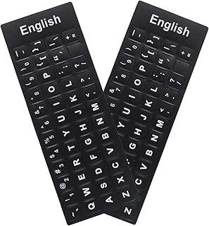 2 张英文键盘贴纸,黑色背景,白色字母,适用于电脑笔记本电脑桌面,替换