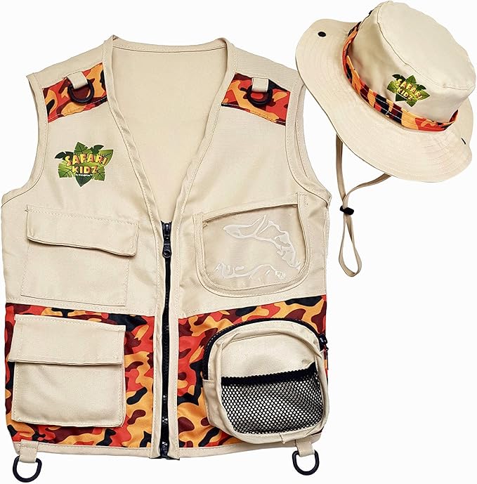 safari kidz 户外探险者套装 - 迷彩背心和帽子套装,后院自然冒险