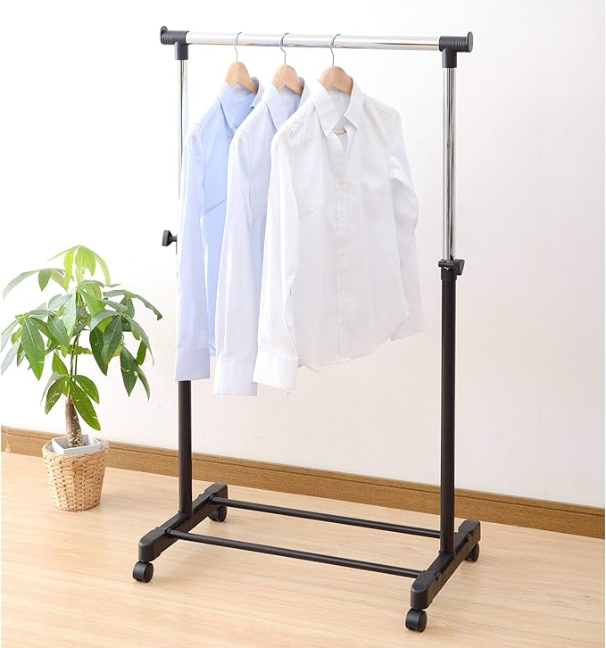 山善(yamazen)高度可伸缩单杆 晾衣架 带滑轮 黑色 mks-s(bk)(s)