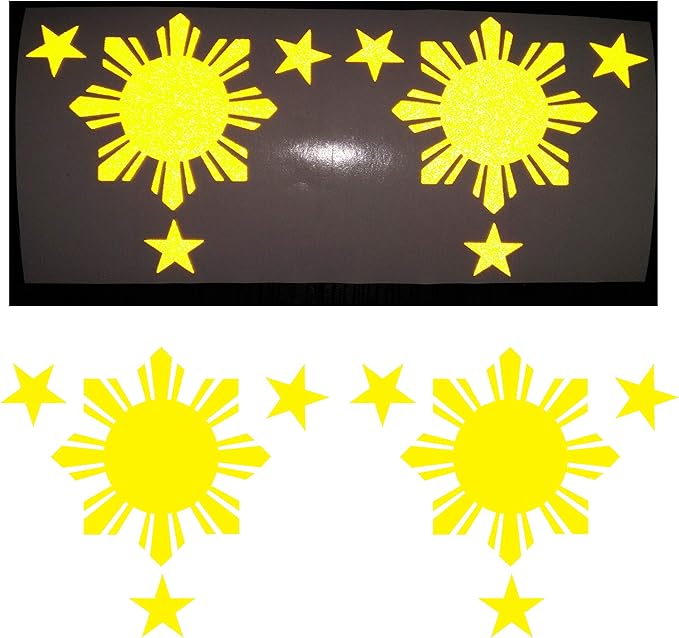 2x 黄色菲律宾菲律宾菲律宾皮利帕尼亚反光反射镜三星星太阳旗 3m