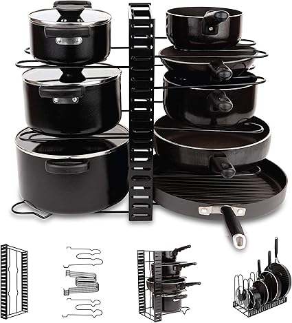 Homeries 锅架收纳盒 3 种方法diy 可调8 层锅盖支架和平底锅架 适用于厨房柜台 橱柜 储藏室 抽屉 橱柜 锅 煎锅 炖锅和盖的收纳盒