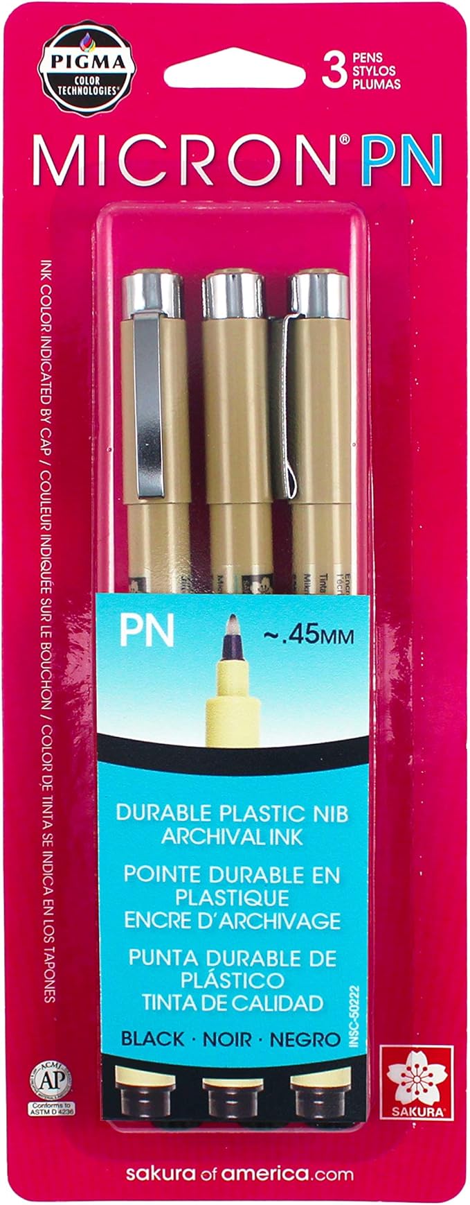 sakura black pigma micron pn 触控笔 0.45 毫米 3/包,原装版