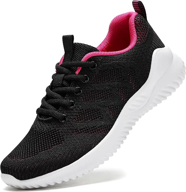 hetohec 女式系带网球鞋防滑轻便工作健身鞋女士步行跑步运动运动鞋