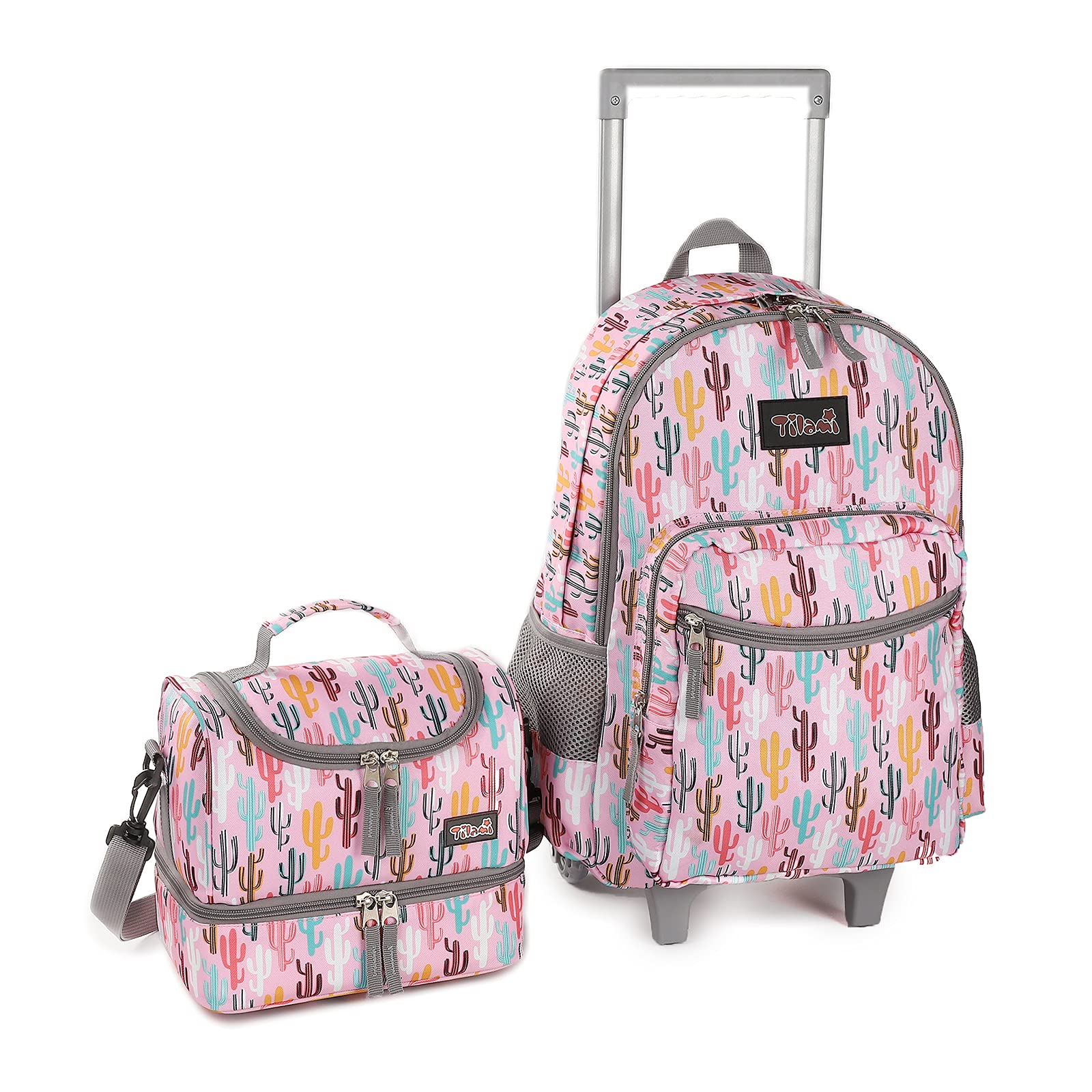 Tilami Pull Rod Backpack 18-inch (about 45.7 cm) wheeled children's backpack with two handles and lunch bag