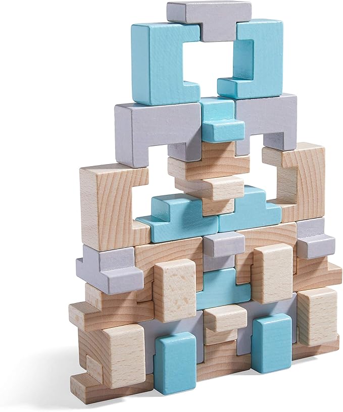 haba305462混型积木玩具32块装含u型和t型可拼装堆叠带建筑模板卡适用